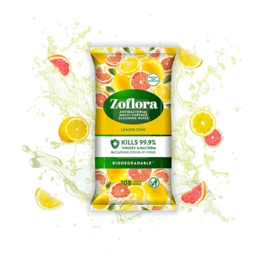 Zoflora Antibacterial Multi-Surface Cleaning Wipes Lemon Zing 70 Large Wipes White