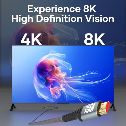 Kabel HDMI 3 metry, nylonowy pleciony kabel HDMI 8k 2.1 High Speed Cable 8K przy 60 Hz 4K przy 120 Hz, HDR10 HDCP 2.2 i 2.3 3D, kompatybilny z PS5, PS4, X Box/UHDTV, odtwarzaczem Blu-ray,