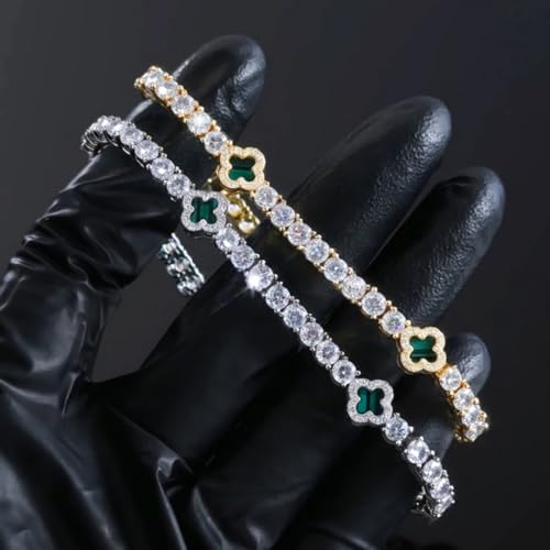 HELLOICE 9mm Iced Out Green Four Leaf Clover Tennis Bracelet 5A Cubic Zirconia 4 Leaf Clover Dainty Bracelets for Women Men Luck Jewelry Gift4