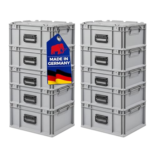 PROREGAL SuperSparSet 10x Eurobox NextGen Portable Made in Germany | HxBxT 23,5x30x40cm | 20 Liter | Grau | Eurobehälter, Transportbox, Transportbehälter, Stapelbehälter