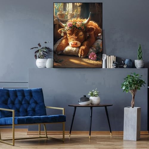 Highland Cow Diamond Art Kits for Adults, Cow Diamond Painting Kits for Adults Beginners, Full Drill DIY 5D Diamond Painting Farmhouse Cows Baby Gem Art Crafts Kits for Home Wall Decor 12x16 in — view 3