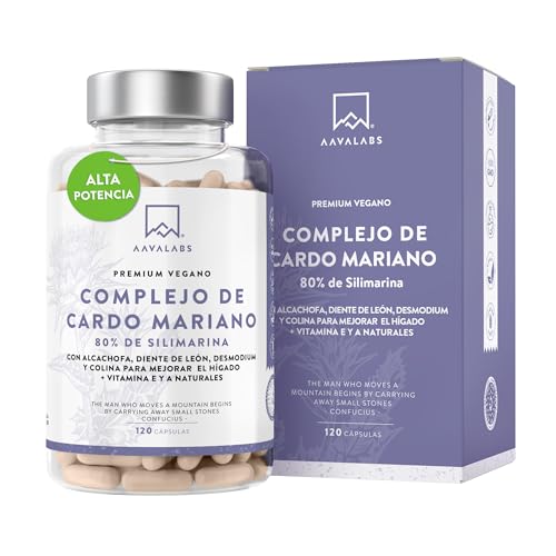 Cardo Mariano Capsulas (80% de Silimarina) Alta Potencia 24000mg (Extracto 40:1) con Extracto de Alcachofa, Diente de León, Desmodium y Colina - 120 Milk Thistle Suplementos para Detox Higado