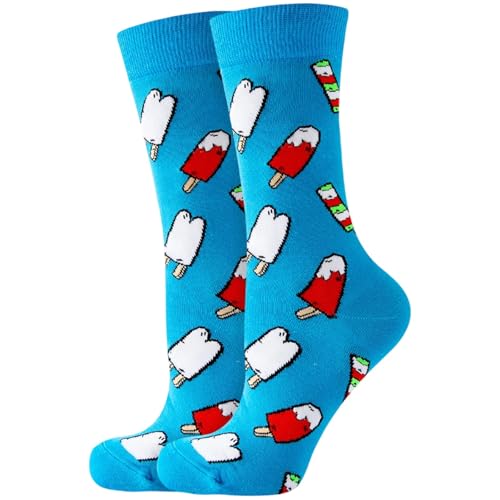Calcetines de compresión mixta, calcetines altos con diseño de helado de cono de gofre, divertidos, antideslizantes, calcetines divertidos para verano, uso diario, salidas y vacaciones, Azul ciel79
