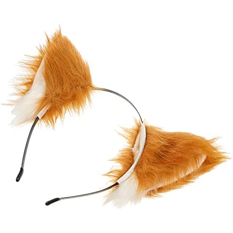 Lurrose Wolf Ear Headband Fur Cat Ear Hair Hoop Fox Hairband Plush Ears Headband Animal Cosplay Party Costume Accessories Cover
