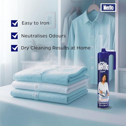 Image of Merito Original Ironing Spray Starch, Professional Crisp & Stiff Finish - Easy Ironing Glide, Wrinkle-Free Dry Cleaning Results at Home, Imported from Italy, 500ml (Pack of 1)