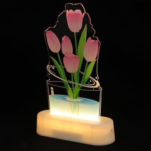 Lámpara de mesa rosa con luz nocturna 3D tulipán miniatura 1