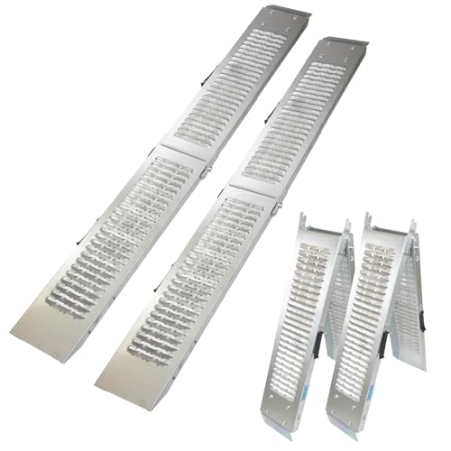 TRUTZHOLM 2 x Auffahrrampe 189 cm Stahl 400 kg Traglast klappbar rutschfeste Oberfläche gewölbt mit Zahnung Verladerampe Rampe grau