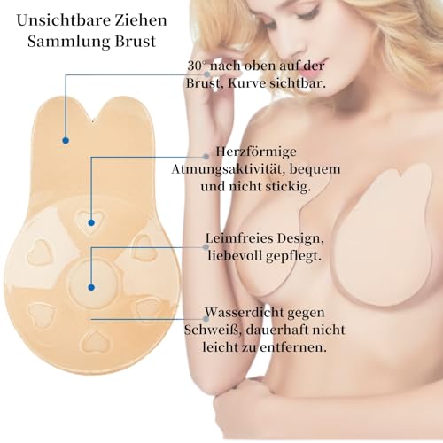 ETRSAIRL Klebe BH Push-Up Rückenfrei Trägerloser Nippelpads Unsichtbar Große Brust Strapless Invisible Rückenfreier Sticky Bra Wiederverwendbare Nipple Cover für Rückenfreies Kleidung Damen, M