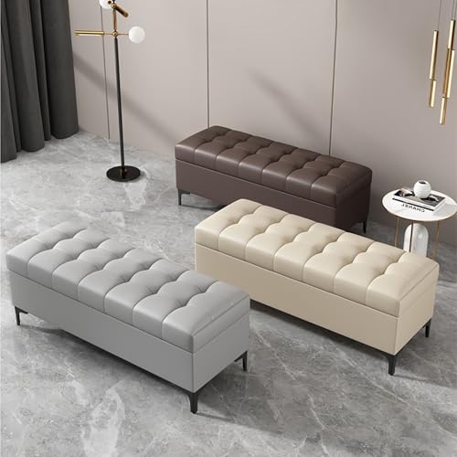 Pouf avec rangement rectangulaire gris clair de 90 cm pour bout de lit - 4