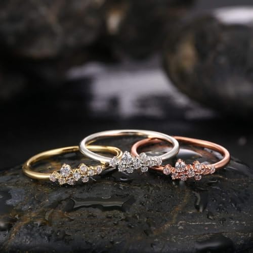 Image of Simple 18k Gold plated Rings for Teen Girls White Studded Eternity Wedding Ring 925 Sterling Silver Plated Engagement Stackable Rings Women Fashion Jewelry Gift for her