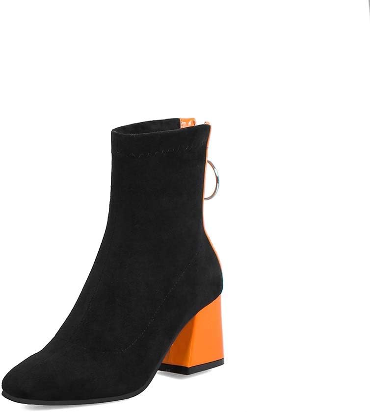 Joojaky Square Toe Fashion Ankle Booties Chunky Heel Patchwork Back Zipper Short Boots