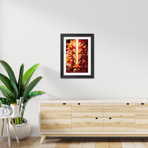Image of TenorArts Rengoku Poster Demon Slayer Anime Laminated Photo Frame Painting with Matt Finish Black Textures (12inches x 9inches)