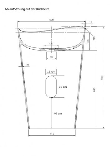 Lavabo freestanding WAVE PB2175-60 x 37 x 90 cm