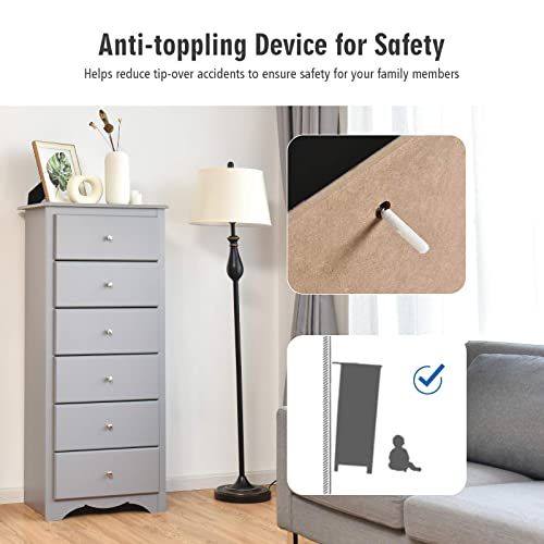 Giantex 6 Drawer Chest Wooden Dresser Clothes Organizer Bedroom, Hallway, Entryway Furniture Tall Storage Cabinet (Gray) #TOP5