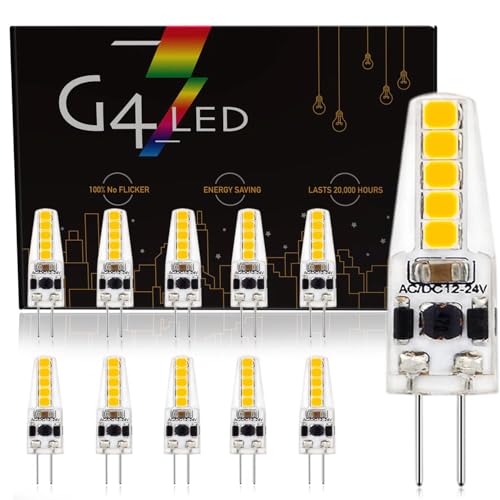 Led G4 2W Dimmable, Ampoule G4 12V 2W, Equivalent 20W Halogène Lampe, 200LM, Ampoule G4 Led Blanc Froid 6000K, G4 12V 2W Sans Scintillement, CRI 80, Ampoule Led G4 12V Economie D'énergie, 10 Pièces