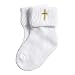 HAPIU White Boys Baptism Socks,Christening Socks with Cross Embroidery,0-6M