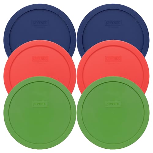 Pyrex 7402-PC (2) Blue, (2) Red, (2) Green Food Storage Lids - Made in USA