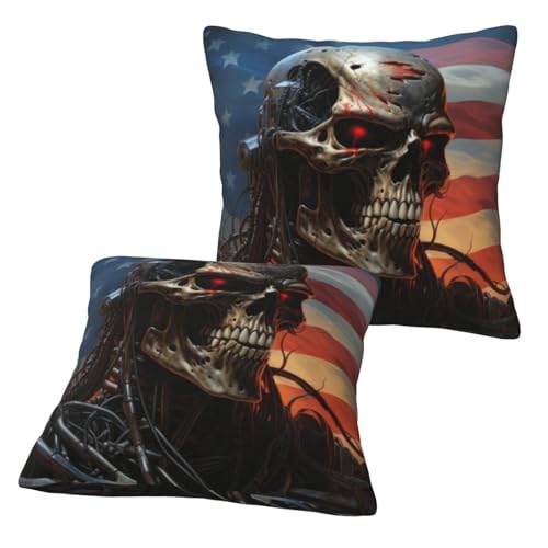 TZTTZT Throw Pillow Covers Set of 2, Cyberpunk Skull American Flag Pillow Covers 12x12 Inch, Soft Cushion Case Decorative Pillow Cover Cases for Couch Bed Sofa Living Room Farmhouse - Image 6