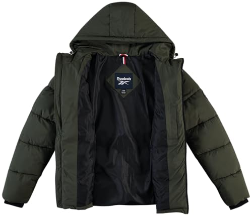 Image of Reebok Mens Jacket - Weather Resistant Winter Jackets for Men Quilted Warm Coat Puffer Jacket with Hood and Pockets