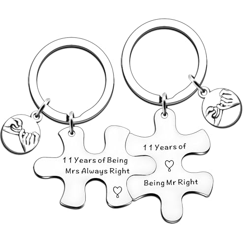 JMIMO 11th Wedding Anniversary Present for Couple - 11 years of marriage gifts for Him and Her - Unique Puzzle Keyrings Set Keepsake for 11th Anniversary