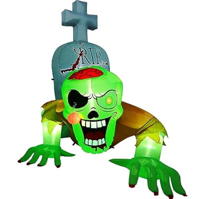 5,7 Fuß Aufblasbarer Halloween Zombie mit Grabstein & LED-Lichtern – Gruselige Garten-Dekoration für schaurige Nächte! – Bild 3
