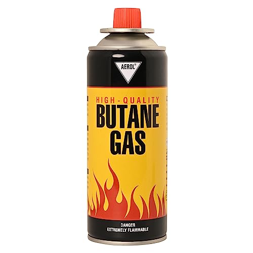 Image of Aerol Portable Butane Gas Canister Flame Can for Camping Stove, Flame Torch, and Welding Fuel Gas Grade 1001 (225g /400ml)