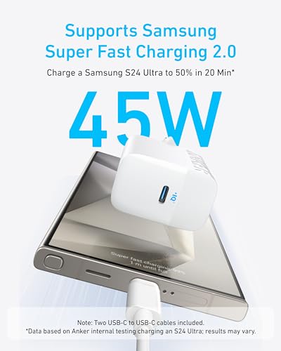 Anker Superveloce Caricatore USB C 45W, Caricabatterie Samsung,supporta la ricarica rapida PPS per Samsung S25 Ultra/S24/S23+/S23/S22, iPhone 17 Pro Max Air/16/15,Pixel(cavi da 1,5m inclusi) - Immagine 1