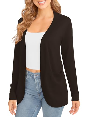 Image of EXCHIC Women's Long Sleeve Lightweight Knit Sweater Cardigan Curved Hem Open Front Cardigans with Pockets