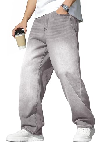 JMIERR Jeans Herren Baggy Weite Jeans Hose Herren Stretch Vintage Y2K Hip Hop Denim Hosen Loose Fit Streetwear Freizeithosen, Hellgrau L