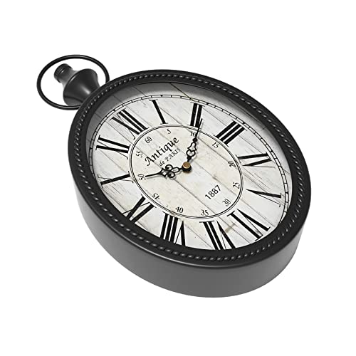 Menterry Small Retro Oval Wall Clock, Antique Old Design, Black Vintage Style, Battery Operated Silent Decor Wall Clocks For Kitchen,Bedroom,Farmhouse,Bathroom (11.2" H X 6.7" W) #TOP2