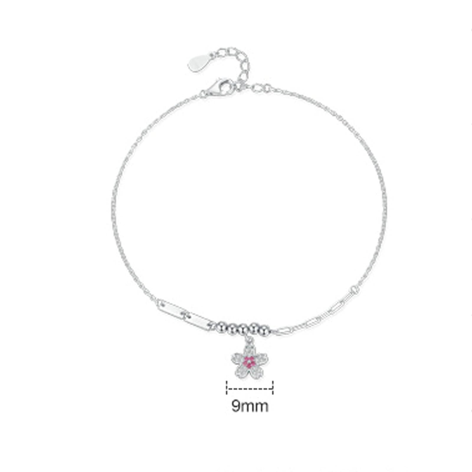 Pulsera de oro blanco Au 375/585/750 para mujer, joyas auténticas, flores para mujer, pulseras con rosa de zafiro rosa, pulseras con diamante de 9 K/14 K/18 K oro blanco