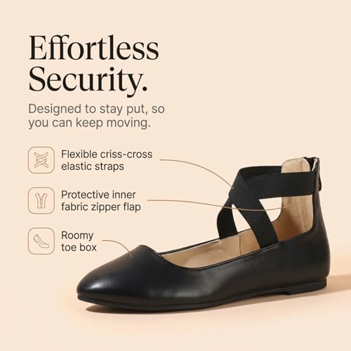 Image of EMMA NEW YORK Ankle Strap Flats for Women, Women Flat Ballerina Shoes, Women's Ballet Flats with Strap