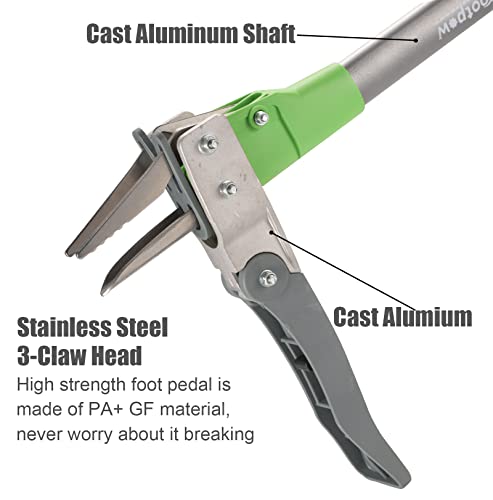 Grootpow Weed Puller, Stand Up Weeder With 39" Long Handle, 3 Claws & Fiberglass Foot Pedal, Root Removal Hand Weeding Tool - Made With Cast-Aluminum, Easily Remove Weeds Without Bending Or Kneeling #TOP1