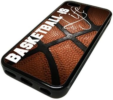 Apple iPhone 5 or 5S Case Cover Basketball Is Life Quote Ball DESIGN BLACK RUBBER SILICONE Teen Gift Vintage Hipster Fashion Design Art Print Cell Phone Accessories