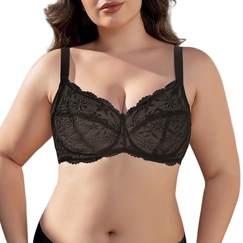 Sujetador de encaje para mujer, sexy y transparente, sujetador con aros de cobertura completa, sin acolchado, ropa embarazada, Negro , 4295D