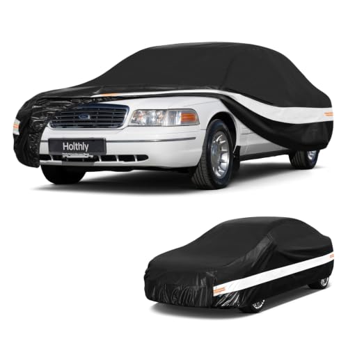 Image of 10 Layers Sedan Car Cover Custom Fit for Ford Crown Victoria (1991-2010), Waterproof All Weather for Automobiles, Outdoor Full Cover Sun Dust Rain Protection with Cotton. Black