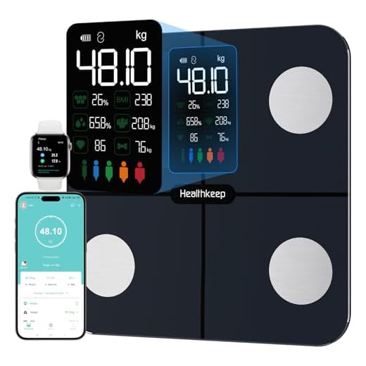 Báscula Grasa Corporal Healthkeep Báscula de Baño, Básculas Inteligentes Digitalescon Función de Frecuencia Cardíaca,15 Datos Corporales,Pantalla VA Extra Grande,Negro