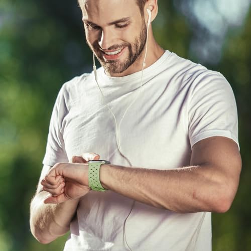 Image of Silicone Braided Weave Bands Compatible with Apple Watch 38mm 40mm 41mm 42mm 44mm 46mm 45mm 49mm, Replacement Sport Breathable Strap for iWatch Series 10 /9 /8 /7 /6 /5 /4 /3 /2 /1 Ultra SE Women Men, Matcha