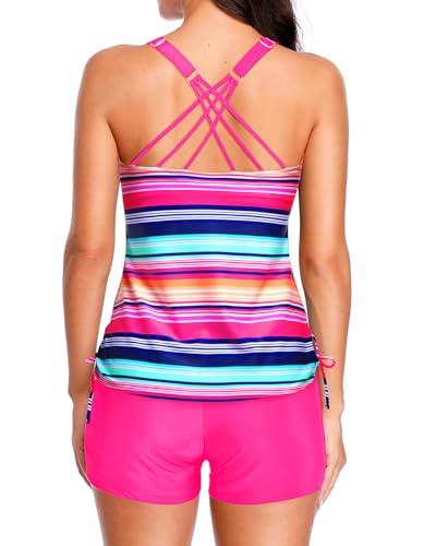Image of Tempt Me Two Piece Tankini Swimsuits for Women Tummy Control Bathing Suit with Shorts Athletic Swimwear