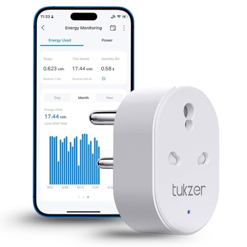Tukzer 16A WiFi Smart Plug, Compatible with Alexa & Google Home Assistant, Suitable for Large Appliances like Geysers, Microwave Ovens, and Air Conditioners, Energy Monitoring, Wireless Control