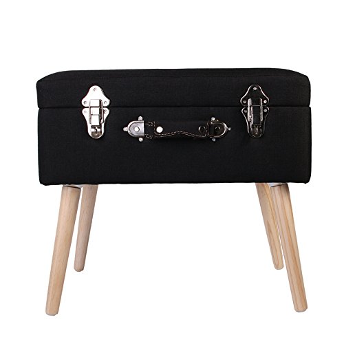 THE HOME DECO FACTORY HD3703 Coffre de Rangement Valise Bois/Polyester Noir 50,50 x 36 x 45 cm