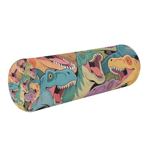 EtherSpher Color Cartoon Animal Dinosaur Decorative Neck Roll Pillow Insert Round Pillow Insert Round Foam Cushion Lumbar Roll Support Pillow cojines para sala
