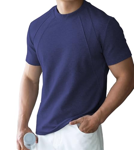 Fioboc Mens T-Shirts - Crew Neck Short Sleeve T-Shirts for Men Performance Cotton Blend Summer Casual Stylish Tee, Beige, Large