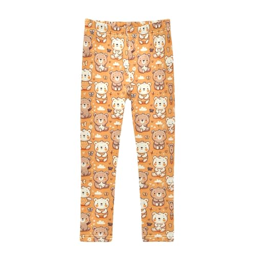 Cute Doodle Bears Girls Leggings Kids Yoga Pants Athletic Tights Pants 4-10 Years