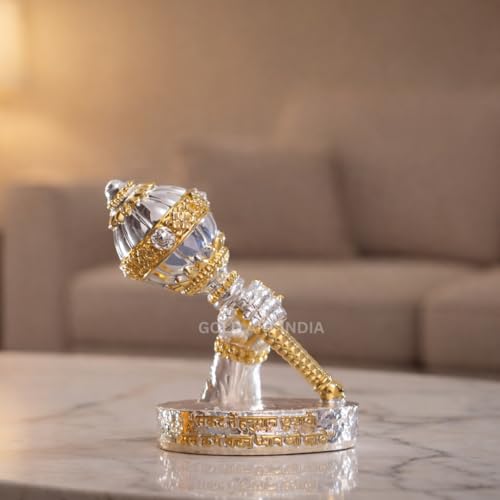 Image of Gold Art India Hanuman Gada Idol Gold & Silver Plated - Bajrangbali Symbolic Murti for Car Dashboard, Home Mandir & Office Decor | Spiritual Gift Item | 4 Inch