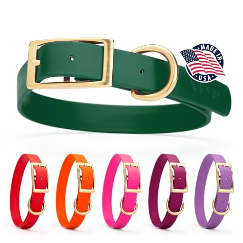 Image of Viper Biothane Heavy Duty Waterproof Dog Collar Strong Coated Nylon Webbing w /Solid Brass Hardware Odor-Proof Easy to Clean High Performance Fits Small Medium or Large Dogs, Hunter Green