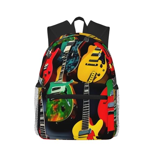 Mochila ligera contra la lluvia con estampado de guitarra colorida para trayectos cómodos unisex