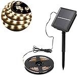 Solar Strip Light, ALLOMN LED String Light Outdoor Waterproof Flexible LED Ribbon 9.8ft/3M 90 LED Mood Rope Lighting for Garden Patio Yard Path Party Christmas Decoration (Warm White)