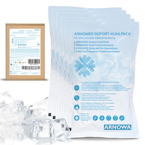 5x ARNOMED® Jednorazowe kompresy chłodzące 08x13 cm, aktywowane przez zgniecenie, Cold Pack na obrzęki i urazy, do sportu i pierwszej pomocy