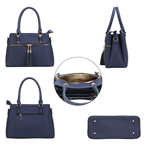 Image of KKXIU Women Purses and Handbags, PU Leather Top Handle Satchel Bag | Removable Long Strap, 3 Zippered Compartments, Crossbody Purse for Ladies, ,Tassel Pendant
